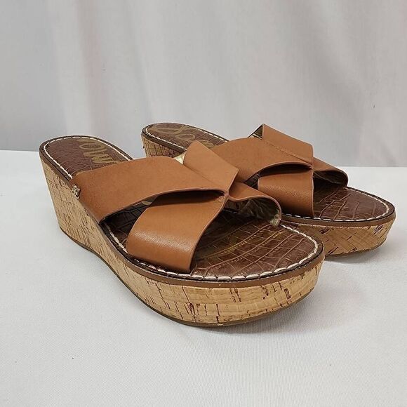 Sam Edelman Size 9 Remini Cork Wedge Brown Sandals Womens K - Picture 1 of 10